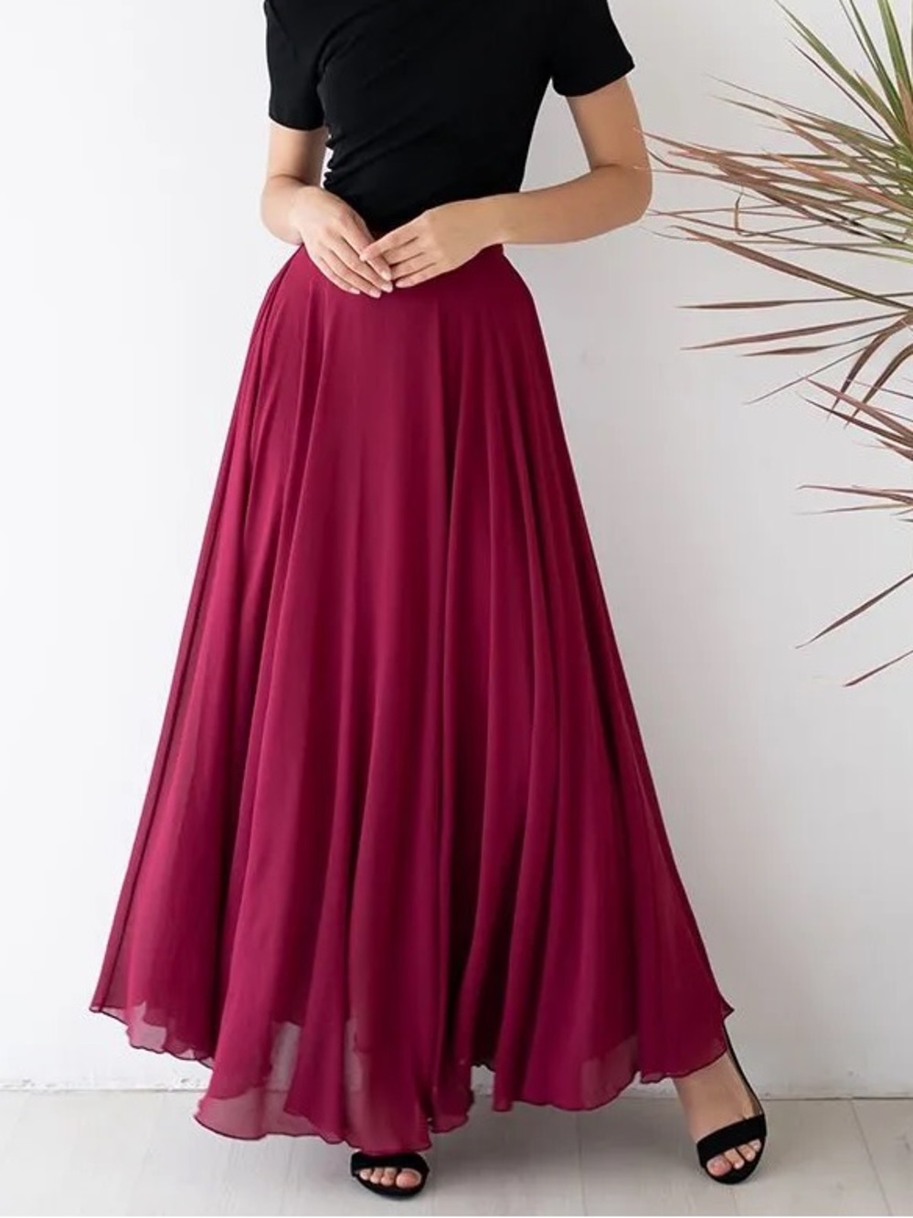 Chicwish Wine Red Timeless Favorite Chiffon Maxi Skirt L